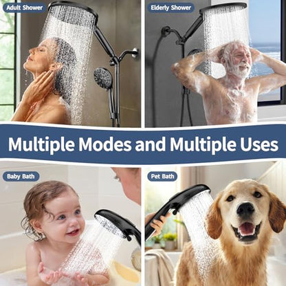 High Pressure Dual Shower Head with Handheld Spray Combo | 9 Spray Modes Handheld Showerhead, Double Rainfall Structure, Waterfall Shower Equipped with 79-Inch Hose, Matte Black - color: Matte Black