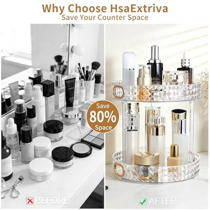 360 Rotating Perfume Organizer, 2 Tier, Diamond Pattern, Clear | 10.6" Large Rotating Makeup Organizer for Vanity, Bathroom Countertop Organizer, Lazy Susan, Skincare Lotion Perfume Storage - size: 2 Tier
