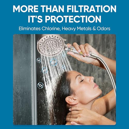 Cobbe Filtered Shower Head with Handheld, 6 Spray Modes, Water Softener Filters - Remove Chlorine, Reduce Dry Skin - Brushed Nickel