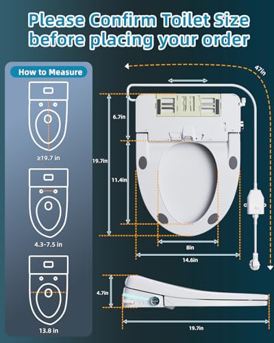 Sanyipace Smart Toilet Seat, Elongated Heated Toilet Seat with Bidet, Warm Water & Air Dryer, Multi-Color Night Light, Electronic Bidet with Soft-Close Automatic Lid, Aromatherapy Function