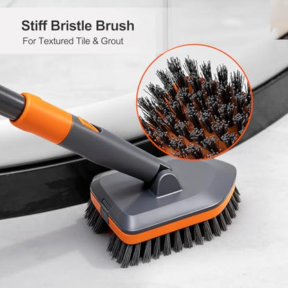 CLEANHOME Tile Tub Scrubber Brush for Cleaning Toilet Wall,Bathtub,Sink | 3 Different Function Cleaning Heads, 56" Extendable Long Handle, Bathroom No Scratch Shower Scrubber - color: Gray