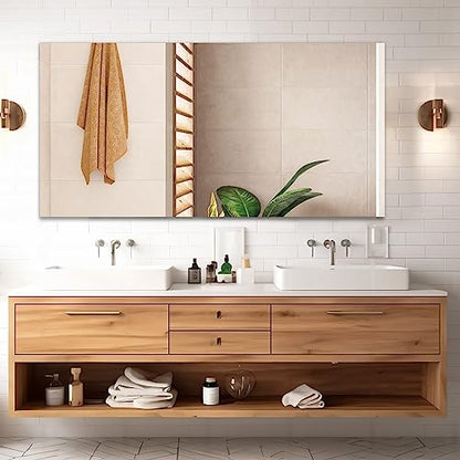 Frameless Wall Mirror 60"x28" Bathroom Vanity Mirror Shatterproof | Modern Wall Mount Mirror, Horizontal & Vertical, Rectangle Mirror for Over Sink, Living Room, Bedroom - size: 60"L x 28"W