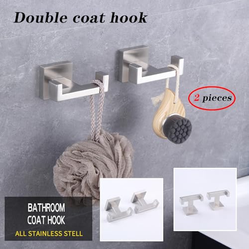 GERZWY Brushed Stainless Steel Coat/Robe Clothes Hook for Bath Kitchen Modern Hotel Style, Bathroom Double Towel Hook Wall Mounted 2 Pack AG1417B-LS - color: Brushed