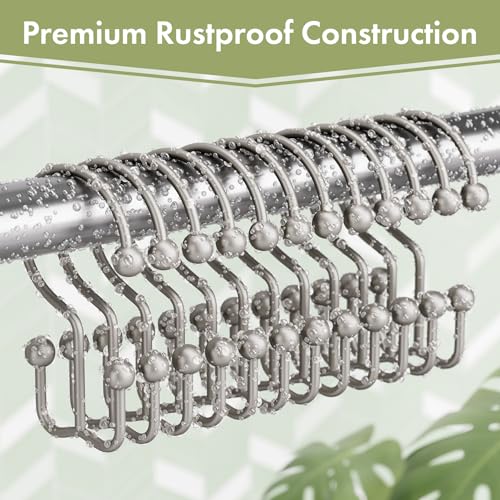 Matte Nickel Shower Curtain Hooks, 12PCS Minimalist Simple Double Shower Curtain Rings, Rust-Resistant Metal Shower Hooks Shower Curtain Hangers, Shower Rings for Bathroom Shower Rods Curtains - color: Matte Nickel, style: Minimalist - Double Hooks