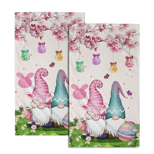 Giwawa Easter Gnome Hand Towels Set of 2 Floral Eggs Bunny Bath Towels Spring Holiday Decorative Soft Guest Face Towel Thin Kitchen Dish Towels - color: Easter Gnome Egg
