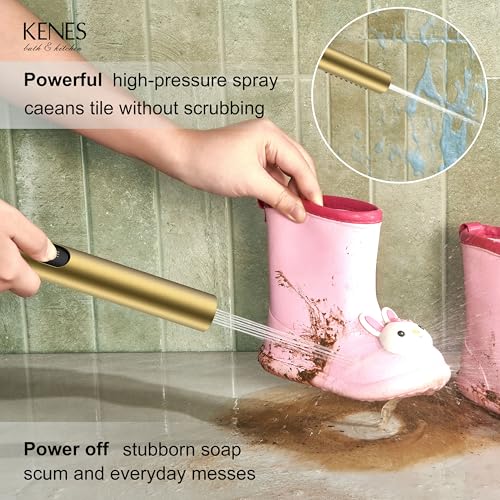KENES Brushed Gold Square Rainfall Shower System Faucet Set with Handheld | Shower Faucet with 10-Inch Rain Shower Head, Square Shower System, Valve Included, Lead-Free cUPC & NSF Certified, Stainless - color: Brushed Gold, style: Showerhead and Handheld