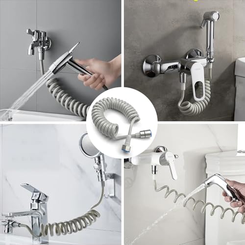 Spring Flexible Shower Hose,ABS Bathroom Spiral Flexible Telescopic Shower Hose for Toilet Faucet, Bidet Sprayer, Hand Shower,Standard G1/2 Connectors(Gray) - color: gray shower hose
