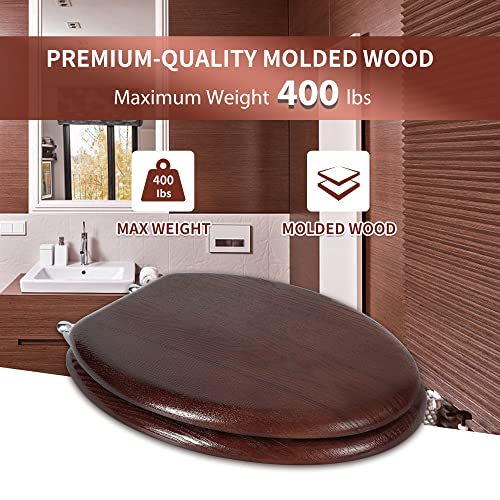 Angel Shield Durable Wood Veneer Natural Toilet Seat Metal Hinged Easy Clean Anti-scratch American Standard(Elongated,Dark Walnut) - color: Dark Walnut, size: Elongated-18.5”
