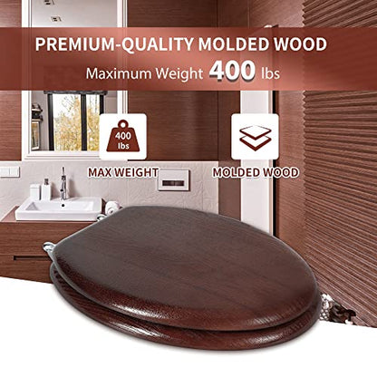 Angel Shield Durable Wood Veneer Natural Toilet Seat Metal Hinged Easy Clean Anti-scratch American Standard(Elongated,Dark Walnut) - color: Dark Walnut, size: Elongated-18.5”