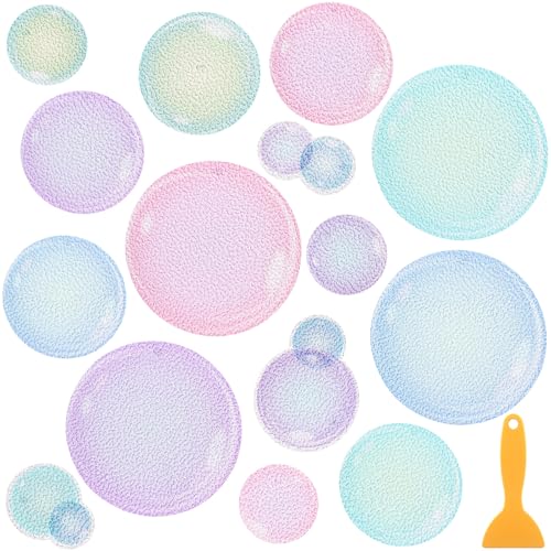 Fullhawl 15 Pcs Bubble Non Slip Bathtub Stickers Colorful Bubble Anti Slip Shower Stickers Shower Floor Nonslip Sticker Applique Adhesive Decals with Scraper for Bathtub Bathroom Floor - style: Bubble