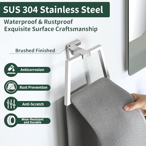 Alise Hand Towel Holder for Bathroom Wall Mount,Brushed Nickel | Trapezoid Bath Towel Ring Towel Rack for Bathroom Kitchen Walls,SUS304 Stainless Steel Towel Hanger for Bathroom - color: Brushed Nickel