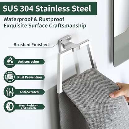 Alise Hand Towel Holder for Bathroom Wall Mount,Brushed Nickel | Trapezoid Bath Towel Ring Towel Rack for Bathroom Kitchen Walls,SUS304 Stainless Steel Towel Hanger for Bathroom - color: Brushed Nickel