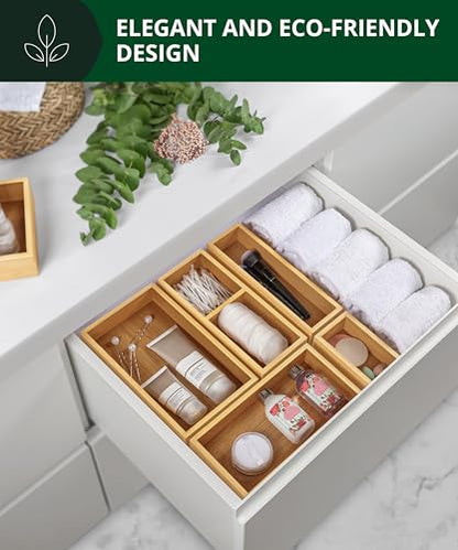 ROYAL CRAFT WOOD 5-Piece Bamboo Drawer Organizer Set – Multi-Use Storage Trays for Kitchen, Bathroom, Office, Makeup, Jewelry & More – Junk Drawer Tray, Utensil Holder, Storage Box & Bin Set (5 Boxes)