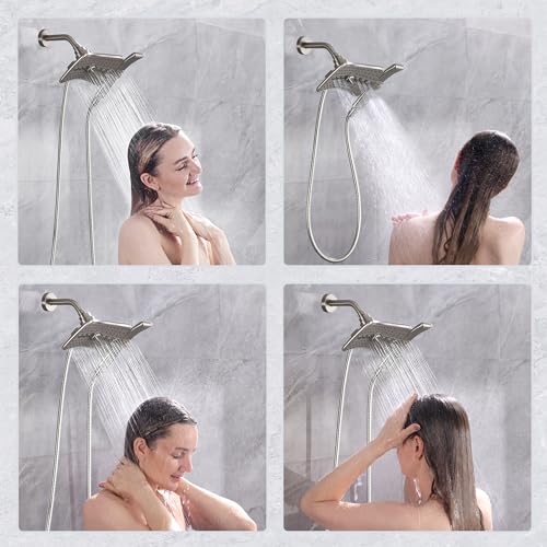 BRIGHT SHOWERS High Pressure Brushed Nickel Shower Heads Combo with Two Spray Setting Fixed Shower Head and Two Spray Settings Handheld Shower Head with Grey Face - color: Brushed Nickel, size: 1.8 Gallon Per Minute