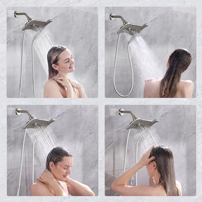 BRIGHT SHOWERS High Pressure Shower Head Combo with Two Spray Setting Fixed Shower Head and Two Spray Settings Handheld Shower Head with Grey Face, Brushed Nickel - color: Brushed Nickel, size: 2.5 Gallon Per Minute