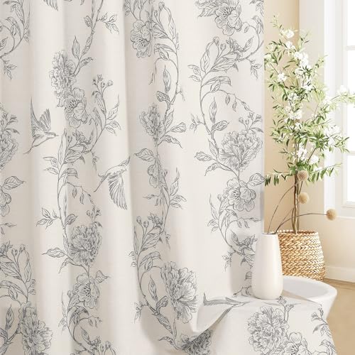 MitoVilla Long Grey Cotton Shower Curtain for Bathroom,72 x 78 | Long BoHo Cottagecore Hummingbird Spring Shower Curtains, Modern Farmhouse Country Floral Bathroom Décor, 72 x 78 - color: Grey, size: 72"W x 78"L (Pack of 1)