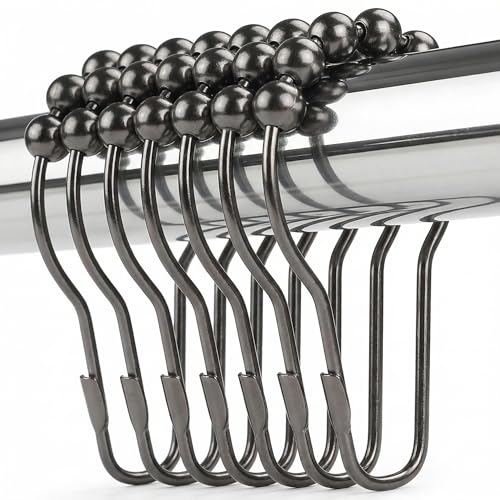 Shower Curtain Hooks Rings, Rustproof Metal Shower Curtain Rings for Bathroom Shower Rods Curtains - Set of 12, Black Nickel - color: Black Nickel