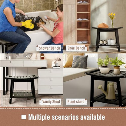 BRIOPAWS Shower-Bench-Seat-Waterproof | Black Shower Stool-for-Inside-Shower | HDPE Plastic | Bathroom-Benches w/Storage Shelf & Handles | Shaving Legs | Indoor Outdoor Use | 21.8 x 14 x 18.1 Inch - size: Black-L