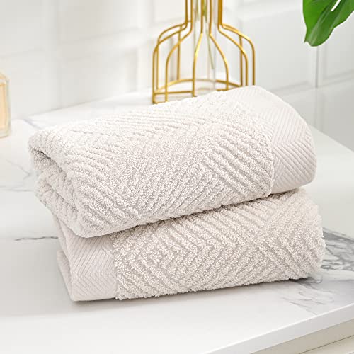 sense gnosis Lime White Hand Towel Set of 2 Super Soft Terry Striped Weave Pattern Ultra Absorbent 100% Cotton Bathroom Hand Towel 13 X 29 Inch, Beige - color: Beige White
