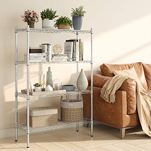 Auslar 4-Tier Heavy Duty Wire Shelving, Adjustable Storage Rack, Chrome | 14"D x 36"W x 54"H, Metal Organizer, 1400 lbs Capacity, for Garage Kitchen Pantry Basement Bathroom Laundry - size: 4 Tier