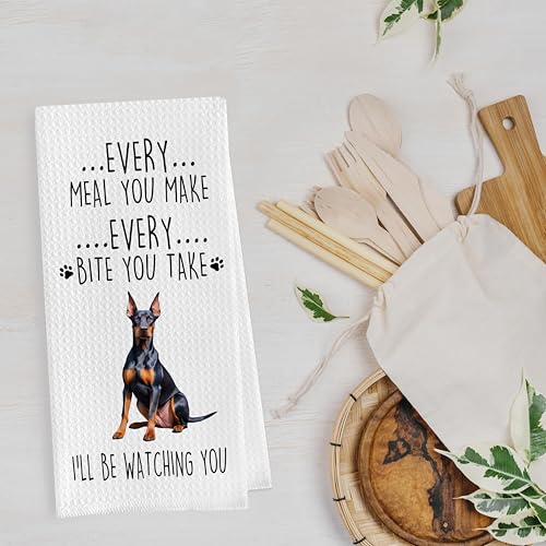 Funny Doberman Dish Towels Set - Funny Doberman Gifts Decorative Waffle Kitchen Towels, Doberman Hand Towels, Doberman Tea Towels, Doberman Gifts (16×24 Inches, Set of 2) - color: Doberman
