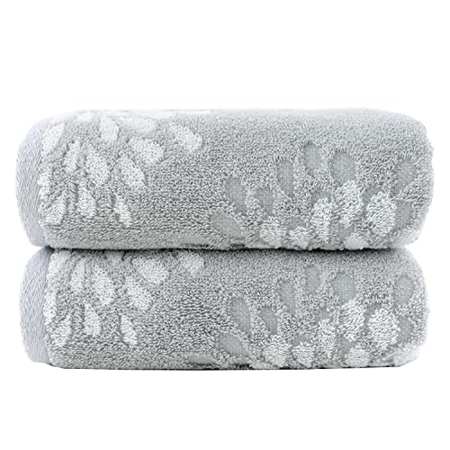 Pidada Hand Towels Set of 2 Hydrangea Floral Pattern 100% Cotton Absorbent Soft Decorative Towel for Bathroom (Light Grey) - color: Light Grey