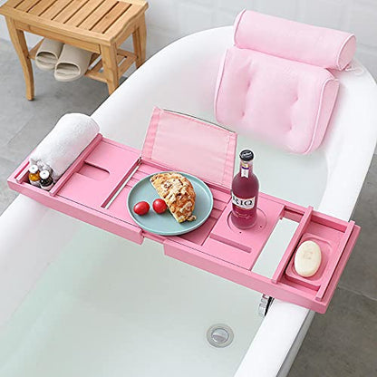 Expandable Hot Tub Tray Designed with Premium Bamboo, with Tablet Holder, Mobile Phone Tray and Wine Glass Slot.