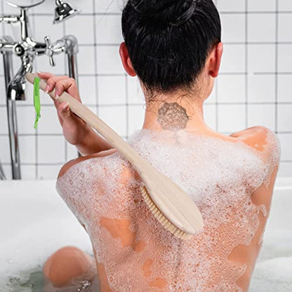 EcoTools Bristle Bath Brush, Shower Body Brush with Gentle, Stiff Bristles, Long Bamboo Handle, Gently Exfoliating for Back & Body, Stimulates Blood Circulation, Eco-Friendly, 1 Count (Pack of 2) - size: 1 Count (Pack of 2)