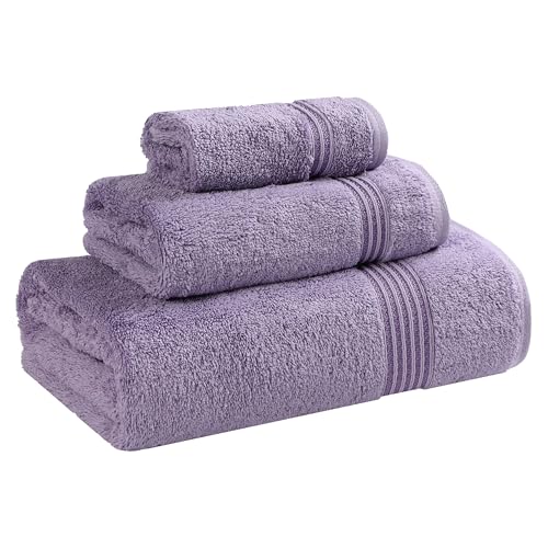 Superior Egyptian Cotton 3-Piece Towel Set, Basic Towels For Bathroom, Home Decor, Guest Bath, Shower, Apartment, Included 1 Face, 1 Hand, 1 Bath Towel, Washcloth, Quick Dry, Royal Purple - color: Royal Purple, size: 3 Piece Towel Set