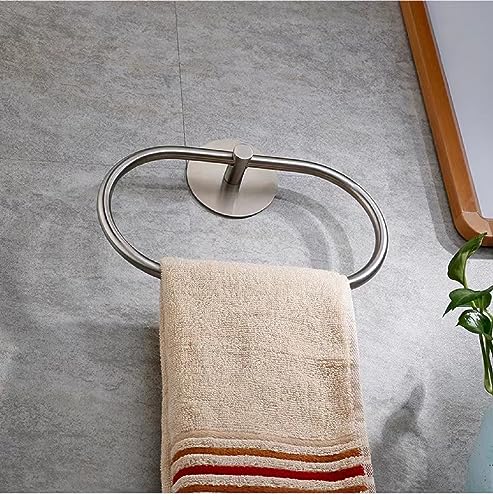 Towel Ring Self Adhesive No Drill Hand Modern Towel Holder for Bathroom SUS 304 Stainless Steel Brushed Nickel(Silvery) - color: Oval Silver