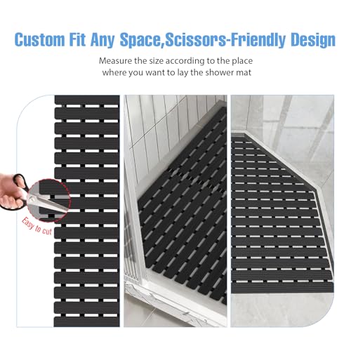 Shower Mat Non-Slip Bath Mat for Tub and Shower Stall,236 Suction Cups with Drain Holes, Quick Dry Machine Washable, Extra Grip for Stand Up Showers, Bathroom Essentials 24x24 Inch(Black) - color: Black