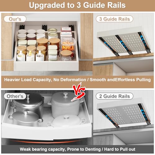 Fokyfok 2Pc Pull out Cabinet Organizer,11"-16"W,17"-24"D,Expandable | No Drill,Adjustable,Roll out Drawers,Adhesive Sliding Drawers,Slide out Shelves for Cabinets Without Lip,Kitchen,Pantry,White - size: (11"W-16"W)X(17"D-24"D)