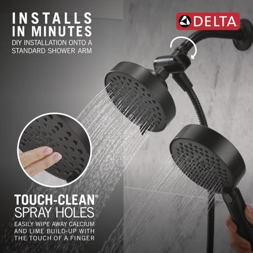 Delta Round 2-in-1 Dual Shower Head with 4-Setting HandHeld Spray, Matte Black Detachable Double Shower Head with Hose, Showerhead, 1.75 GPM Flow Rate, Matte Black 75756BL - color: Matte Black