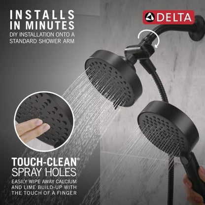 Delta Round 2-in-1 Dual Shower Head with 4-Setting HandHeld Spray, Matte Black Detachable Double Shower Head with Hose, Showerhead, 1.75 GPM Flow Rate, Matte Black 75756BL - color: Matte Black
