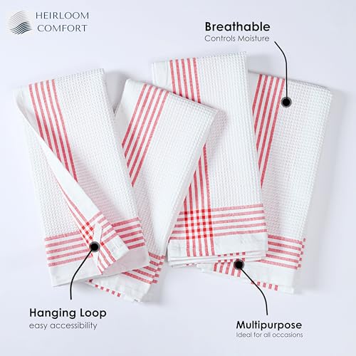 Red and White Waffle Weave Kitchen Towels 12 Pack, 16x26 Inch, Cotton Dish Towels with Hanging Loop, Quick Dry, Absorbent, Machine Washable, Durable for Kitchen & Cleaning - color: Red, White, style: 12 Pack