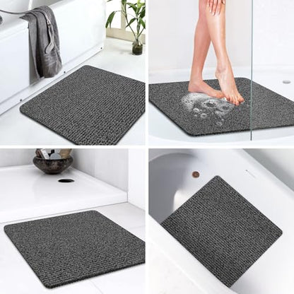 LuxStep Shower Mat Bathtub Mat Non-Slip Bath Mat with Drain, Quick Drying | 24x24 inch PVC Loofah Bathmat for Tub,Shower,Bathroom,Black - color: Black, size: 24" x 24"