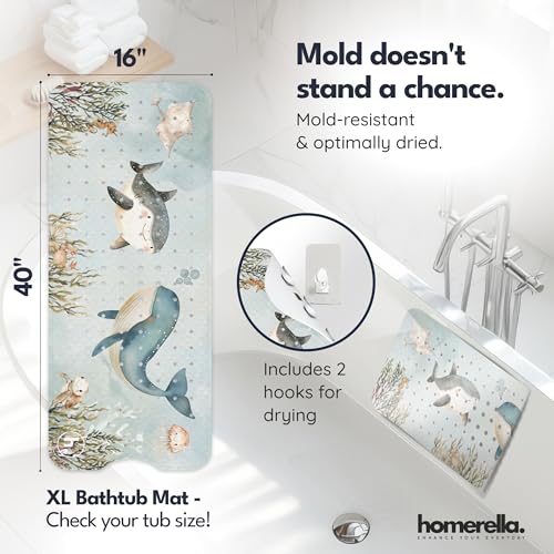 homerella Bathtub Mat Non Slip Kids 40x16 Baby Bath Mat Non Slip Anti Mold | 100% BPA Free, Non Toxic, Mildew Resistant, Machine Washable, Extra Long Kids Bath Mat for Tub Non Slip, Toddler Bath Mat - color: Pastel Aqua, size: 40" x 16" (Rectangular)