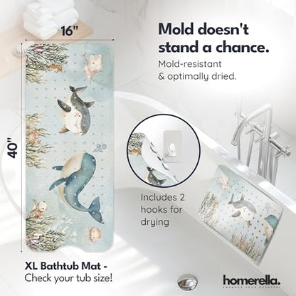 homerella Bathtub Mat Non Slip Kids 40x16 Baby Bath Mat Non Slip Anti Mold | 100% BPA Free, Non Toxic, Mildew Resistant, Machine Washable, Extra Long Kids Bath Mat for Tub Non Slip, Toddler Bath Mat - color: Pastel Aqua, size: 40" x 16" (Rectangular)