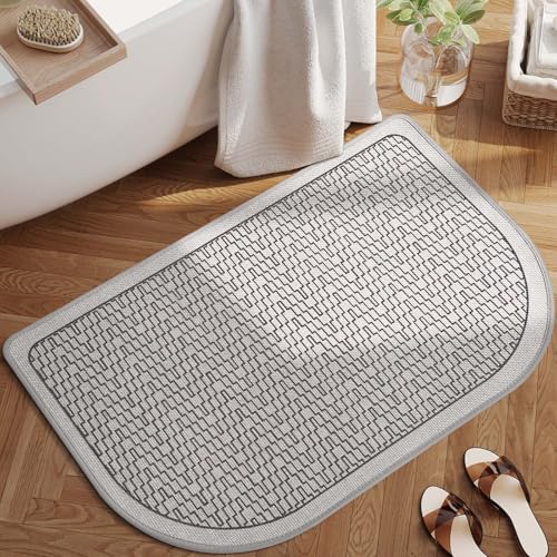 YDKGL Half Circle Bath Mat, Thin Bathroom Rugs Fit Under Door, Grey 16x24 | Non Slip, Quick Dry Absorbent, Rubber Backing Washable, Semi Circle Bathmat for Bathroom Floor, Tub and Shower, Home Decor - color: B- Grey, size: 16" X 24“