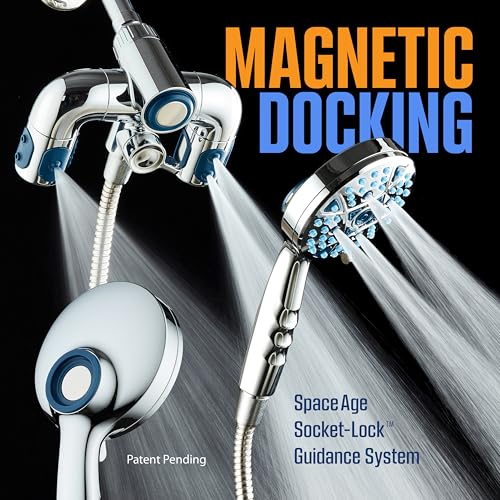 AquaCare Polaris 208-mode High Pressure Shower Head Combo with Hydro Arms | Luxury 3-way 14-zone System with 370 Stay-clean Power Jets, Handheld Magnetic Docking & 6 ft. Stainless Steel Hose / Chrome - color: Chrome