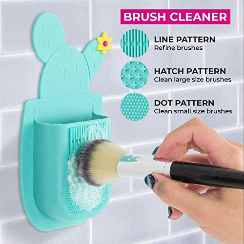 Lindo SiliPocket Silicone Makeup Brush Holder - Toothbrush Holder, Included Brush Cleaning Pad, Extra Strong Self-Adhesive Sticks Easy to Mirrors (Blue) - color: Blue