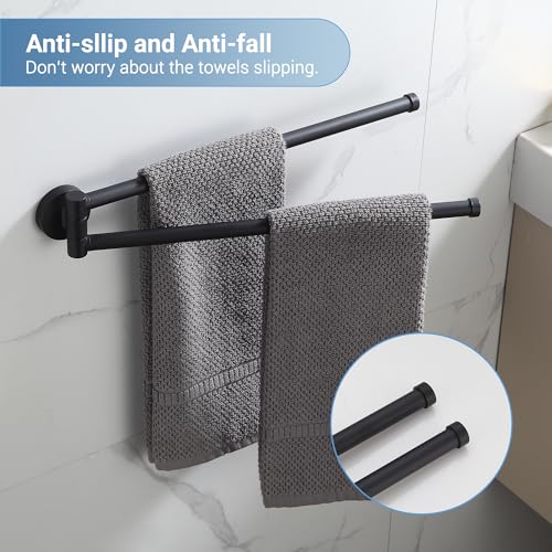 BGL Swivel Towel Bar for Bathroom Matte Black,Swing Out Double Towel Bar 2-Arm Kitchen Wall Mounted Towel Hanger Holder for Bathroom Organizer - color: Matte Black