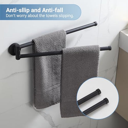 BGL Swivel Towel Bar for Bathroom Matte Black,Swing Out Double Towel Bar 2-Arm Kitchen Wall Mounted Towel Hanger Holder for Bathroom Organizer - color: Matte Black