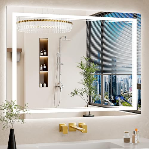 30"x40" LED Bathroom Mirror with Lights, Anti-Fog, Backlit + Front Lit, Dimmable, Led Vanity Mirror for Wall, Lighted Bathroom Mirror, 3 Colors, Shatter-Proof Tempered Glass - size: 30"L x 40"W