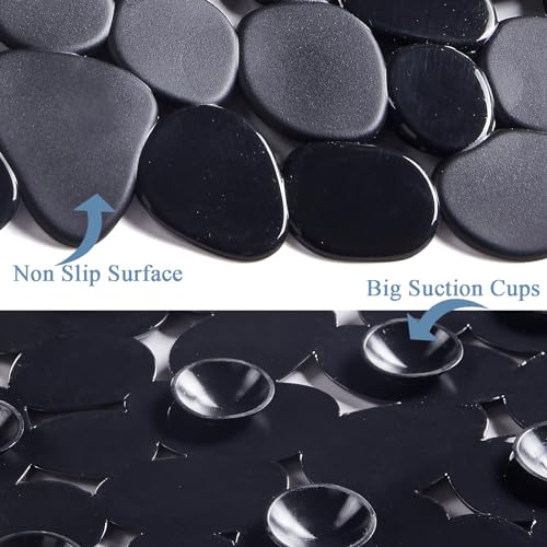 Webos Bath Shower Mat Non Slip: Extra Large Pebble Bathtub mat for Families, Anti Slip Shower Matt with Drain Holes Suction Cups Tub Mat - 16 X 40 Inch Black - color: Pebble Black