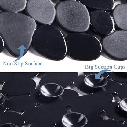 Webos Bath Shower Mat Non Slip: Extra Large Pebble Bathtub mat for Families, Anti Slip Shower Matt with Drain Holes Suction Cups Tub Mat - 16 X 40 Inch Black - color: Pebble Black