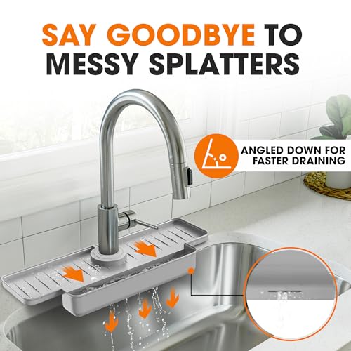 Cheer Collection Silicone Draining Mat - Kitchen Sink Splash Guard with Anti-Slip Features & Upgraded Water Catcher Tray, Gray