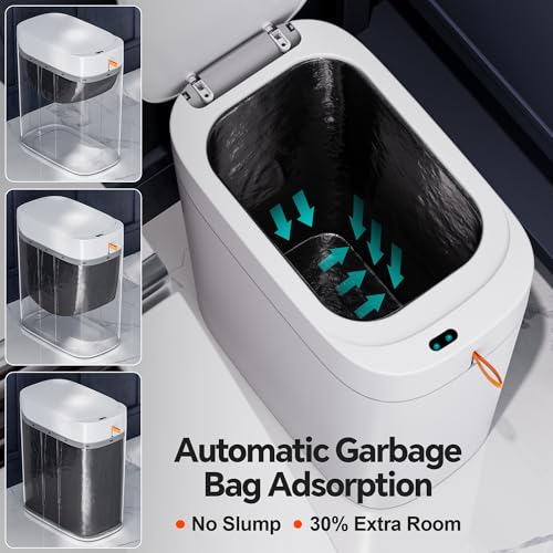 CTIME 3.5 Gallons Smart Automatic Sensor Rechargeable Trash Can with Lid | Non-contact automatic sensing, automatic bagging, pet-proof, slim and waterproof,for bathrooms, offices, kitchens, bedrooms.