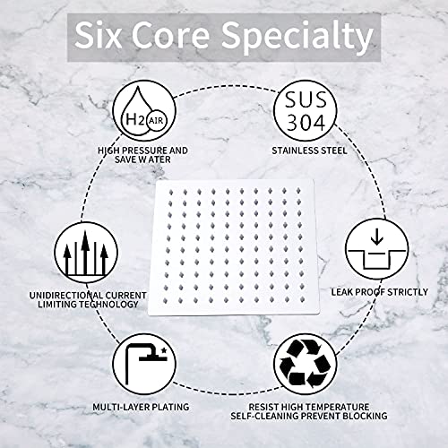 Square 6 Inch Stainless Steel Shower Head High Pressure Rainall Shower Head Chrome Ultra Thin Design-Best Pressure Boosting with Silicone Nozzle Easy to Install - color: Chrome, size: Square