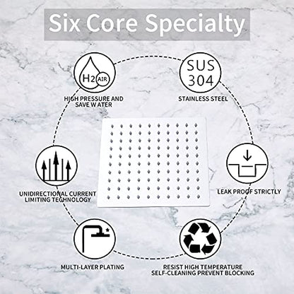 Square 6 Inch Stainless Steel Shower Head High Pressure Rainall Shower Head Chrome Ultra Thin Design-Best Pressure Boosting with Silicone Nozzle Easy to Install - color: Chrome, size: Square